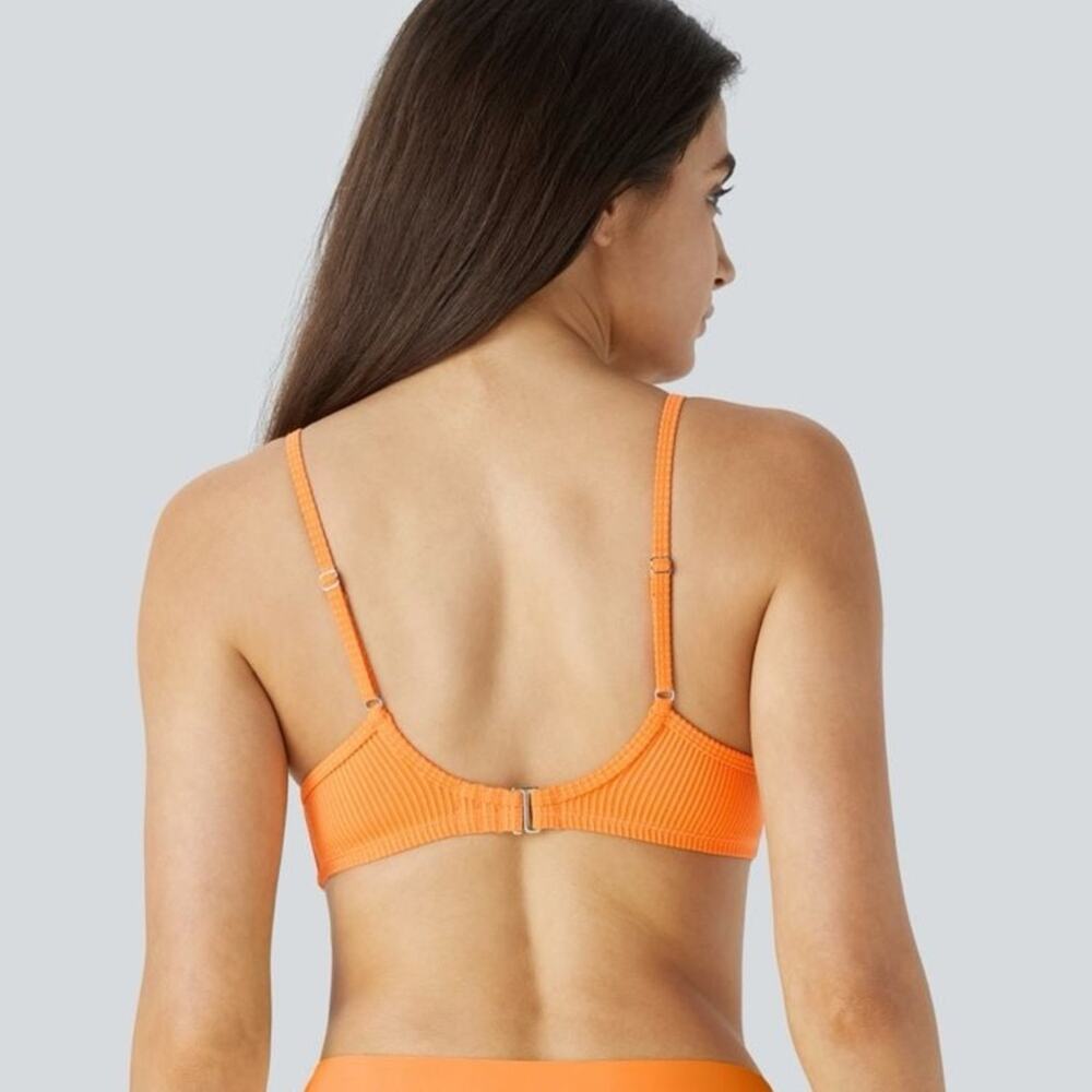 NWT Halara neon orange bright Marigold Ribbed Bikini Top Swimsuit size large - Picture 2 of 3